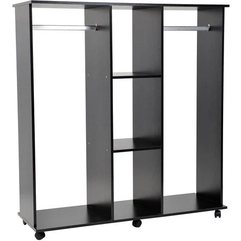 HOMCOM Armoire Penderie Meuble De Rangement En Panneau De Particule Mobile Avec 6 Roulettes Sans Porte 120x40x128cm Noir - Noir 3 HOMCOM Armoire Penderie Meuble De Rangement En Panneau De Particule Mobile Avec 6 Roulettes Sans Porte 120x40x128cm Noir - Noir