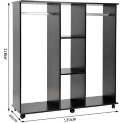 HOMCOM Armoire Penderie Meuble De Rangement En Panneau De Particule Mobile Avec 6 Roulettes Sans Porte 120x40x128cm Noir - Noir 9 HOMCOM Armoire Penderie Meuble De Rangement En Panneau De Particule Mobile Avec 6 Roulettes Sans Porte 120x40x128cm Noir - Noir -France HOMCOM Soldes 2022 1933047 3
