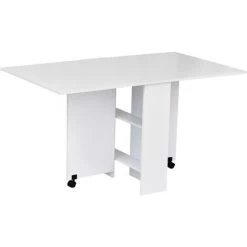 HOMCOM Table De Cuisine Salle A Manger Pliable Amovible Tres Pratique En Panneaux De Particules - Blanc