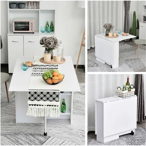 HOMCOM Table De Cuisine Salle A Manger Pliable Amovible Tres Pratique En Panneaux De Particules - Blanc 6 HOMCOM Table De Cuisine Salle A Manger Pliable Amovible Tres Pratique En Panneaux De Particules - Blanc – Image 4
