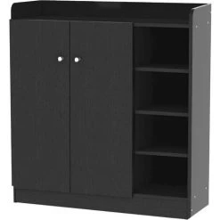 HOMCOM Armoire / Etagere / Meuble A Chaussures Très Pratique En Panneaux De Particules Noir - Noir