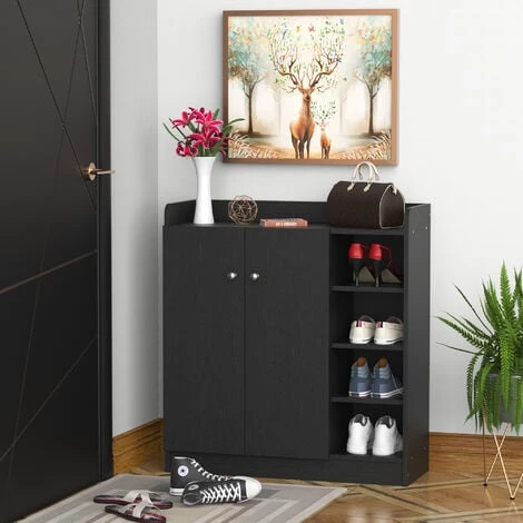 HOMCOM Armoire / Etagere / Meuble A Chaussures Très Pratique En Panneaux De Particules Noir - Noir 4 HOMCOM Armoire / Etagere / Meuble A Chaussures Très Pratique En Panneaux De Particules Noir - Noir – Image 2