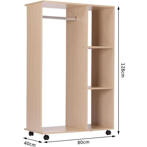 HOMCOM Armoire Penderie Armoire De Rangement Mobile Panneaux De Particules Coloris Chêne Clair - Blanc 5 HOMCOM Armoire Penderie Armoire De Rangement Mobile Panneaux De Particules Coloris Chêne Clair - Blanc – Image 3
