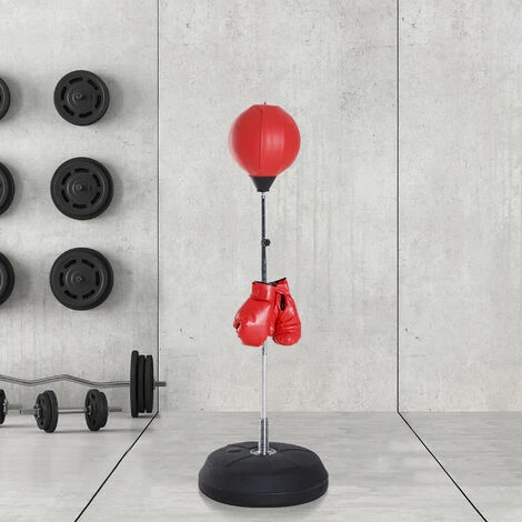 HOMCOM Punching Ball Sur Pied Réglable En Hauteur 126-144 Cm Avec Gants, Pompe Et Base De Lestage Rouge 4 HOMCOM Punching Ball Sur Pied Réglable En Hauteur 126-144 Cm Avec Gants, Pompe Et Base De Lestage Rouge – Image 2