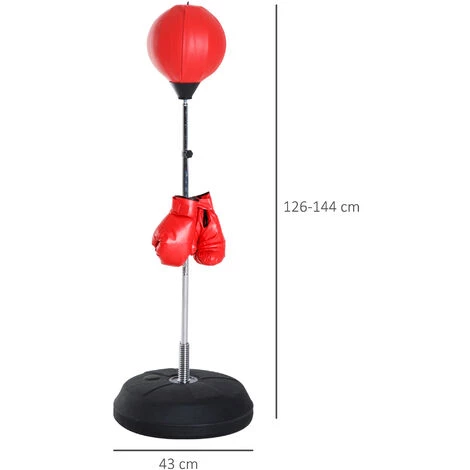 HOMCOM Punching Ball Sur Pied Réglable En Hauteur 126-144 Cm Avec Gants, Pompe Et Base De Lestage Rouge 5 HOMCOM Punching Ball Sur Pied Réglable En Hauteur 126-144 Cm Avec Gants, Pompe Et Base De Lestage Rouge – Image 3