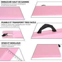 HOMCOM Tapis De Gymnastique Yoga Pilates Fitness Pliable Portable Grand Confort 180L X 60l X 5H Cm Revêtement Synthétique Rose - Rose -France HOMCOM Soldes 2022 19629318 5