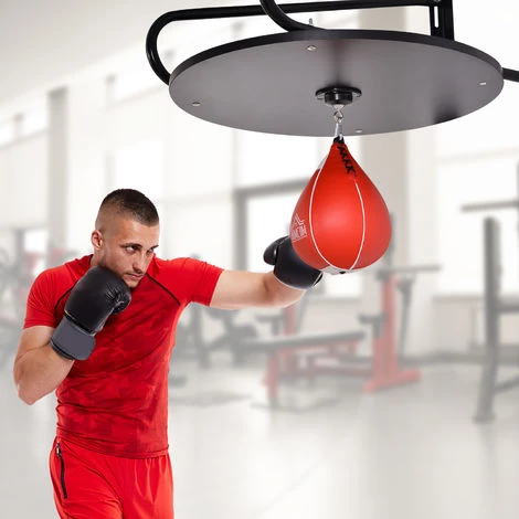 HOMCOM Punching Ball Poire De Vitesse Boxe Avec Support Plateau Tournant + Pompe MDF Acier Revêtement Synthétique Rouge Noir - Noir 4 HOMCOM Punching Ball Poire De Vitesse Boxe Avec Support Plateau Tournant + Pompe MDF Acier Revêtement Synthétique Rouge Noir - Noir – Image 2