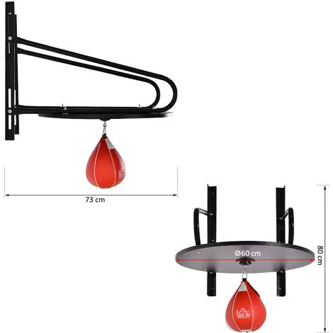 HOMCOM Punching Ball Poire De Vitesse Boxe Avec Support Plateau Tournant + Pompe MDF Acier Revêtement Synthétique Rouge Noir - Noir 5 HOMCOM Punching Ball Poire De Vitesse Boxe Avec Support Plateau Tournant + Pompe MDF Acier Revêtement Synthétique Rouge Noir - Noir – Image 3
