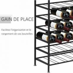 HOMCOM Étagère à Vin Rack Pour Bouteilles Range-bouteilles Capacité 54 Bouteilles Dim. 63L X 25l X 91H Cm Métal Noir - Noir -France HOMCOM Soldes 2022 19842660 4