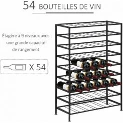HOMCOM Étagère à Vin Rack Pour Bouteilles Range-bouteilles Capacité 54 Bouteilles Dim. 63L X 25l X 91H Cm Métal Noir - Noir -France HOMCOM Soldes 2022 19842660 5