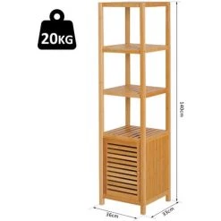 HOMCOM Meuble Colonne Rangement Salle De Bain Bambou Design Naturel 36L X 33l X 140H Cm 2 étagères 4 Niveaux + Placard - Marron -France HOMCOM Soldes 2022 19842662 3