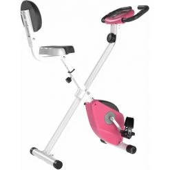 HOMCOM Vélo D'appartement Pliable 8 Niveaux De Résistance Magnétique Selle Réglable Dossier écran LCD Multifonction Capteur Fréquence Cardiaque Rose - Rose