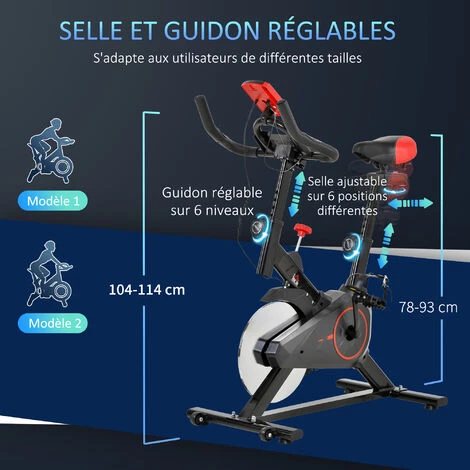 HOMCOM Vélo D'appartement Avec écran LCD Multifonctions Vélo Biking Cardio Training Selle Et Guidon Réglables Volant Inertie 6 Kg Acier Noir Rouge - Noir 7 HOMCOM Vélo D'appartement Avec écran LCD Multifonctions Vélo Biking Cardio Training Selle Et Guidon Réglables Volant Inertie 6 Kg Acier Noir Rouge - Noir – Image 5