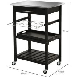 HOMCOM Chariot De Service Desserte De Cuisine à Roulettes Multi-rangements 60L X 40l X 85H Cm Plateau Acier Inox. MDF Pin Noir 9 HOMCOM Chariot De Service Desserte De Cuisine à Roulettes Multi-rangements 60L X 40l X 85H Cm Plateau Acier Inox. MDF Pin Noir -France HOMCOM Soldes 2022 19917405 3