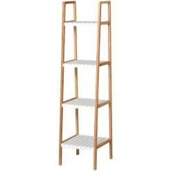 HOMCOM Etagère En Bambou De Salle De Bain 4 Niveaux à Lattes Dim. 35L X 36l X 138H Cm Bois Pin Blanc - Blanc