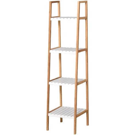 HOMCOM Etagère En Bambou De Salle De Bain 4 Niveaux à Lattes Dim. 35L X 36l X 138H Cm Bois Pin Blanc - Blanc 3 HOMCOM Etagère En Bambou De Salle De Bain 4 Niveaux à Lattes Dim. 35L X 36l X 138H Cm Bois Pin Blanc - Blanc