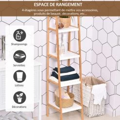 HOMCOM Etagère En Bambou De Salle De Bain 4 Niveaux à Lattes Dim. 35L X 36l X 138H Cm Bois Pin Blanc - Blanc 10 HOMCOM Etagère En Bambou De Salle De Bain 4 Niveaux à Lattes Dim. 35L X 36l X 138H Cm Bois Pin Blanc - Blanc -France HOMCOM Soldes 2022 19917409 4