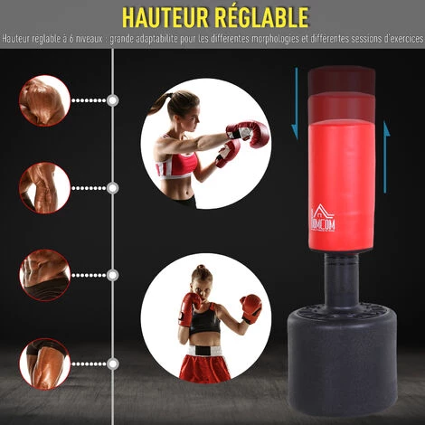 HOMCOM Sac De Frappe Boxe Autoportant Punching Ball Hauteur Réglable Ø 56 X 145-172 Cm HDPE Rouge Noir 6 HOMCOM Sac De Frappe Boxe Autoportant Punching Ball Hauteur Réglable Ø 56 X 145-172 Cm HDPE Rouge Noir – Image 4