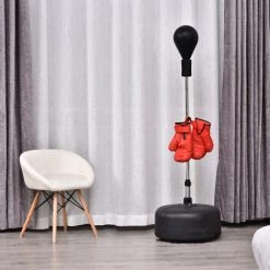 HOMCOM Punching Ball Sur Pied Réglable En Hauteur 136-154 Cm Avec Gants Et Base De Lestage à Ventouses Noir -France HOMCOM Soldes 2022 19950426 2