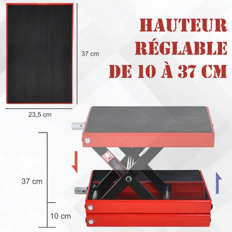 HOMCOM Lève Moto Béquille D'atelier Stand Moto Tout-terrain Moto Cross Supermotard Hauteur Réglable Acier Rouge Et Noir - Rouge 6 HOMCOM Lève Moto Béquille D'atelier Stand Moto Tout-terrain Moto Cross Supermotard Hauteur Réglable Acier Rouge Et Noir - Rouge – Image 4