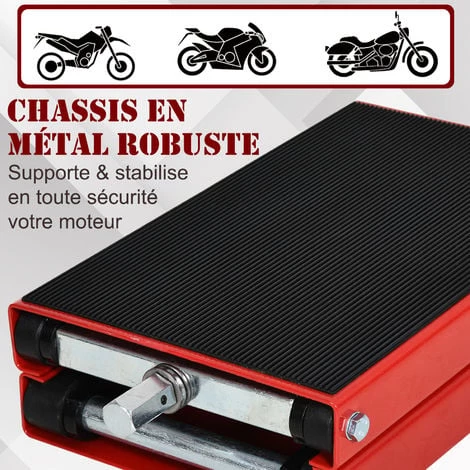 HOMCOM Lève Moto Béquille D'atelier Stand Moto Tout-terrain Moto Cross Supermotard Hauteur Réglable Acier Rouge Et Noir - Rouge 7 HOMCOM Lève Moto Béquille D'atelier Stand Moto Tout-terrain Moto Cross Supermotard Hauteur Réglable Acier Rouge Et Noir - Rouge – Image 5