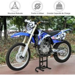 HOMCOM Lève Moto Béquille D'atelier Stand Moto Tout-terrain Moto Cross Supermotard Hauteur Réglable Noir - Noir -France HOMCOM Soldes 2022 20066523 2