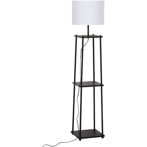 HOMCOM Lampadaire Design Contemporain 3 étagères Intégrées 40 W Max. Dim. 34L X 34l X 150H Cm MDF Métal Noir Abat-jour Blanc 3 HOMCOM Lampadaire Design Contemporain 3 étagères Intégrées 40 W Max. Dim. 34L X 34l X 150H Cm MDF Métal Noir Abat-jour Blanc