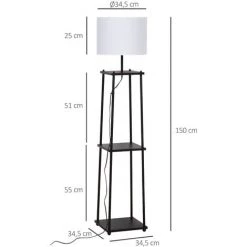 HOMCOM Lampadaire Design Contemporain 3 étagères Intégrées 40 W Max. Dim. 34L X 34l X 150H Cm MDF Métal Noir Abat-jour Blanc 9 HOMCOM Lampadaire Design Contemporain 3 étagères Intégrées 40 W Max. Dim. 34L X 34l X 150H Cm MDF Métal Noir Abat-jour Blanc -France HOMCOM Soldes 2022 20157754 3