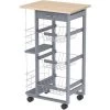 HOMCOM Chariot De Service Desserte De Cuisine à Roulettes Multi-rangements 3 Paniers Métal Tiroir + 2 Range-bouteilles Bois Pin Gris - Gris -France HOMCOM Soldes 2022 20209091 1