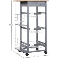 HOMCOM Chariot De Service Desserte De Cuisine à Roulettes Multi-rangements 3 Paniers Métal Tiroir + 2 Range-bouteilles Bois Pin Gris - Gris 9 HOMCOM Chariot De Service Desserte De Cuisine à Roulettes Multi-rangements 3 Paniers Métal Tiroir + 2 Range-bouteilles Bois Pin Gris - Gris -France HOMCOM Soldes 2022 20209091 3