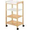 HOMCOM Chariot De Service Desserte De Cuisine à Roulettes 3 étagères + Plateau Amovible Bois De Pin MDF Blanc