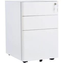HOMCOM Caisson De Bureau Rangement Bureau Sur Roulettes 3 Tiroirs Coulissants Verrouillables Trieur à Dossiers Dim. 39L X 48I X 59H Cm Acier Blanc - Blanc
