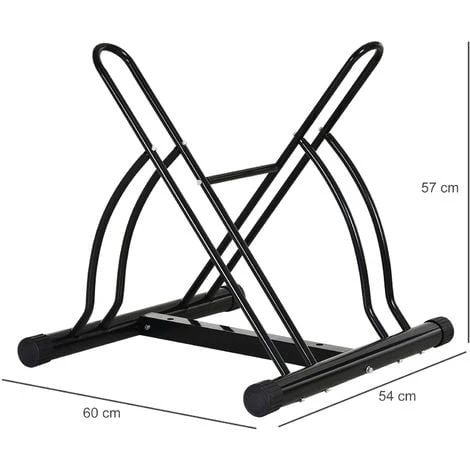 HOMCOM Râtelier 2 Vélos Modulable Dim. 54L X 60l X 57H Cm Acier époxy Noir - Noir 5 HOMCOM Râtelier 2 Vélos Modulable Dim. 54L X 60l X 57H Cm Acier époxy Noir - Noir – Image 3