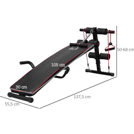 HOMCOM Banc De Musculation Appareil à Abdo Hauteur Réglable 55,5 X 137,5 X 50-68 Cm 2 Bandes De Résistances + Ressort Central Traction Acier Noir Rouge 5 HOMCOM Banc De Musculation Appareil à Abdo Hauteur Réglable 55,5 X 137,5 X 50-68 Cm 2 Bandes De Résistances + Ressort Central Traction Acier Noir Rouge – Image 3