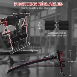 HOMCOM Banc De Musculation Appareil à Abdo Hauteur Réglable 55,5 X 137,5 X 50-68 Cm 2 Bandes De Résistances + Ressort Central Traction Acier Noir Rouge 10 HOMCOM Banc De Musculation Appareil à Abdo Hauteur Réglable 55,5 X 137,5 X 50-68 Cm 2 Bandes De Résistances + Ressort Central Traction Acier Noir Rouge -France HOMCOM Soldes 2022 20386362 4