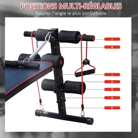 HOMCOM Banc De Musculation Appareil à Abdo Hauteur Réglable 55,5 X 137,5 X 50-68 Cm 2 Bandes De Résistances + Ressort Central Traction Acier Noir Rouge 7 HOMCOM Banc De Musculation Appareil à Abdo Hauteur Réglable 55,5 X 137,5 X 50-68 Cm 2 Bandes De Résistances + Ressort Central Traction Acier Noir Rouge – Image 5