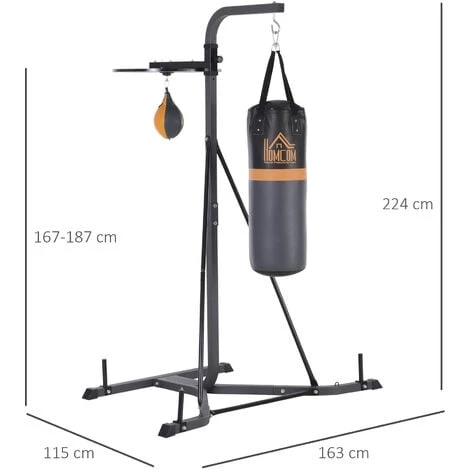 HOMCOM Portique Sac De Frappe Plateforme Station De Boxe Complète Avec Sac De Frappe + Poire De Vitesse Hauteur Réglable 5 Niveaux Pompe à Air Fournie Acier Noir Gris - Noir 5 HOMCOM Portique Sac De Frappe Plateforme Station De Boxe Complète Avec Sac De Frappe + Poire De Vitesse Hauteur Réglable 5 Niveaux Pompe à Air Fournie Acier Noir Gris - Noir – Image 3