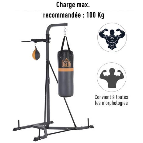 HOMCOM Portique Sac De Frappe Plateforme Station De Boxe Complète Avec Sac De Frappe + Poire De Vitesse Hauteur Réglable 5 Niveaux Pompe à Air Fournie Acier Noir Gris - Noir 7 HOMCOM Portique Sac De Frappe Plateforme Station De Boxe Complète Avec Sac De Frappe + Poire De Vitesse Hauteur Réglable 5 Niveaux Pompe à Air Fournie Acier Noir Gris - Noir – Image 5