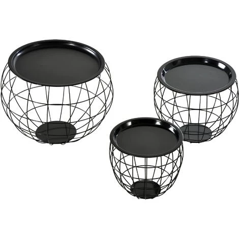 HOMCOM Lot De 3 Tables Basses Gigognes Tables D'appoint Rondes Encastrables Style Néo-rétro Métal Noir - Noir 3 HOMCOM Lot De 3 Tables Basses Gigognes Tables D'appoint Rondes Encastrables Style Néo-rétro Métal Noir - Noir