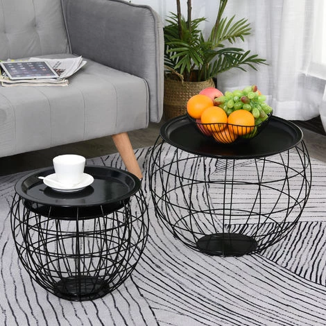 HOMCOM Lot De 3 Tables Basses Gigognes Tables D'appoint Rondes Encastrables Style Néo-rétro Métal Noir - Noir 6 HOMCOM Lot De 3 Tables Basses Gigognes Tables D'appoint Rondes Encastrables Style Néo-rétro Métal Noir - Noir – Image 4