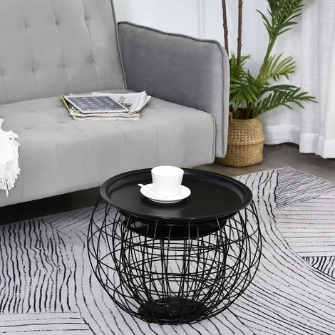 HOMCOM Lot De 3 Tables Basses Gigognes Tables D'appoint Rondes Encastrables Style Néo-rétro Métal Noir - Noir 7 HOMCOM Lot De 3 Tables Basses Gigognes Tables D'appoint Rondes Encastrables Style Néo-rétro Métal Noir - Noir – Image 5