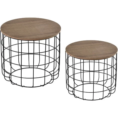 HOMCOM Lot De 2 Tables Basses Gigognes Tables D'appoint Rondes Encastrables Style Industriel Métal Noir Panneaux Particules Imitation Bois - Noir 3 HOMCOM Lot De 2 Tables Basses Gigognes Tables D'appoint Rondes Encastrables Style Industriel Métal Noir Panneaux Particules Imitation Bois - Noir