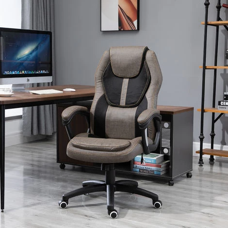 HOMCOM Fauteuil De Bureau Manager Massant Hauteur Réglable Pivotant 360° Polyester PU Gris Brun Surpiqûre Orange - Gris 4 HOMCOM Fauteuil De Bureau Manager Massant Hauteur Réglable Pivotant 360° Polyester PU Gris Brun Surpiqûre Orange - Gris – Image 2