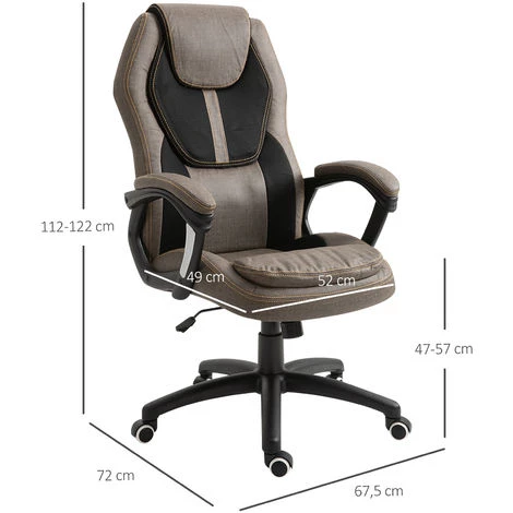 HOMCOM Fauteuil De Bureau Manager Massant Hauteur Réglable Pivotant 360° Polyester PU Gris Brun Surpiqûre Orange - Gris 5 HOMCOM Fauteuil De Bureau Manager Massant Hauteur Réglable Pivotant 360° Polyester PU Gris Brun Surpiqûre Orange - Gris – Image 3