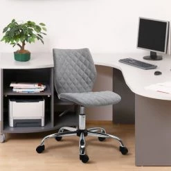 HOMCOM Chaise De Bureau Effet Capitonné Hauteur Réglable Pivotant 360° Piètement Chromé Lin Gris - Gris -France HOMCOM Soldes 2022 20624555 4