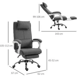 HOMCOM Fauteuil De Bureau Manager Grand Confort Repose-pied Tétière Intégrés Dossier Inclinable Lin Gris -France HOMCOM Soldes 2022 20624605 3