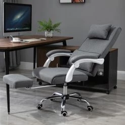 HOMCOM Fauteuil De Bureau Manager Grand Confort Repose-pied Tétière Intégrés Dossier Inclinable Lin Gris -France HOMCOM Soldes 2022 20624605 4