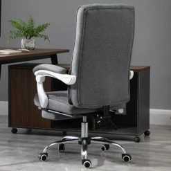 HOMCOM Fauteuil De Bureau Manager Grand Confort Repose-pied Tétière Intégrés Dossier Inclinable Lin Gris -France HOMCOM Soldes 2022 20624605 5