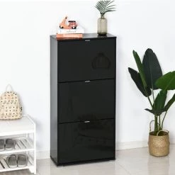 HOMCOM Meuble à Chaussures 3 Portes Abattantes 3 Compartiments MDF Noir Laqué - Noir 8 HOMCOM Meuble à Chaussures 3 Portes Abattantes 3 Compartiments MDF Noir Laqué - Noir -France HOMCOM Soldes 2022 20812814 2