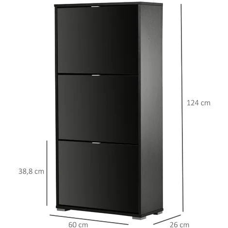 HOMCOM Meuble à Chaussures 3 Portes Abattantes 3 Compartiments MDF Noir Laqué - Noir 5 HOMCOM Meuble à Chaussures 3 Portes Abattantes 3 Compartiments MDF Noir Laqué - Noir – Image 3